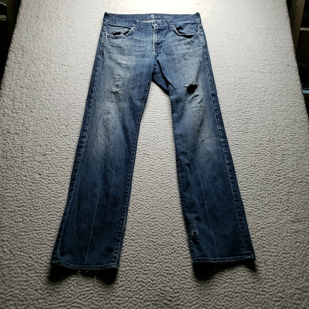 7 For All Mankind Austyn Jeans Mens 35x33 Blue Relaxed Straight Distressed Denim